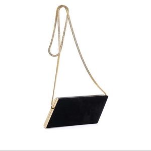 Saint Laurent Diagonal Leather Minaudière Clutch Black Gold